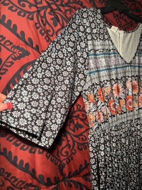 Black Floral Boho Jumpsuit with Orange Flowers